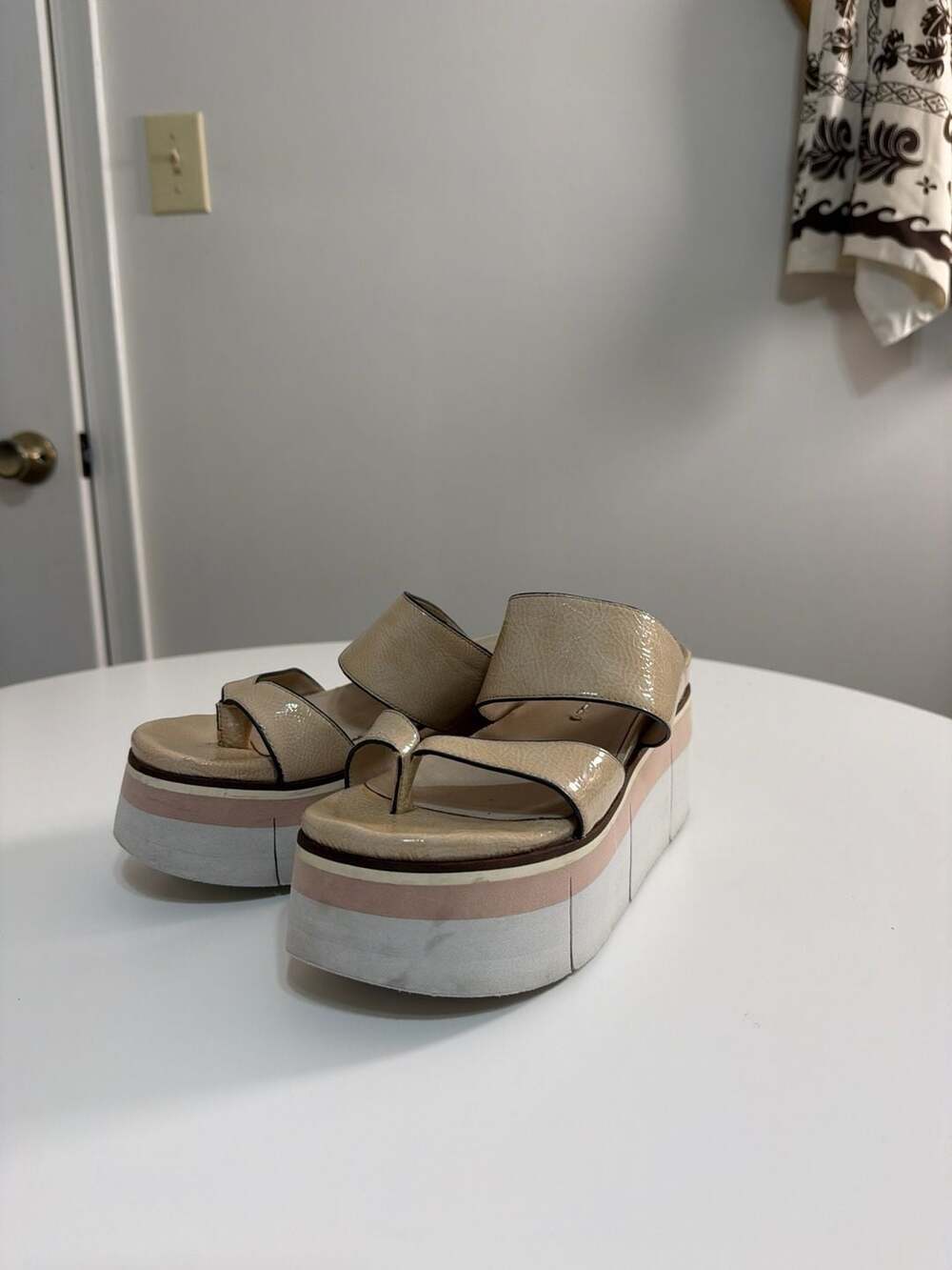 Naked Feet Beige and Pink Platform Wedge Sandals